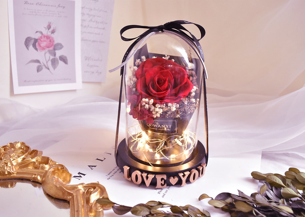 情人節創意禮物 永生玫瑰花束玻璃燈罩